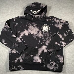 Brooklyn Nets Hoodie Mens Large Black‎ Gray NBA Basketball Sweatshirt Tie Dye
